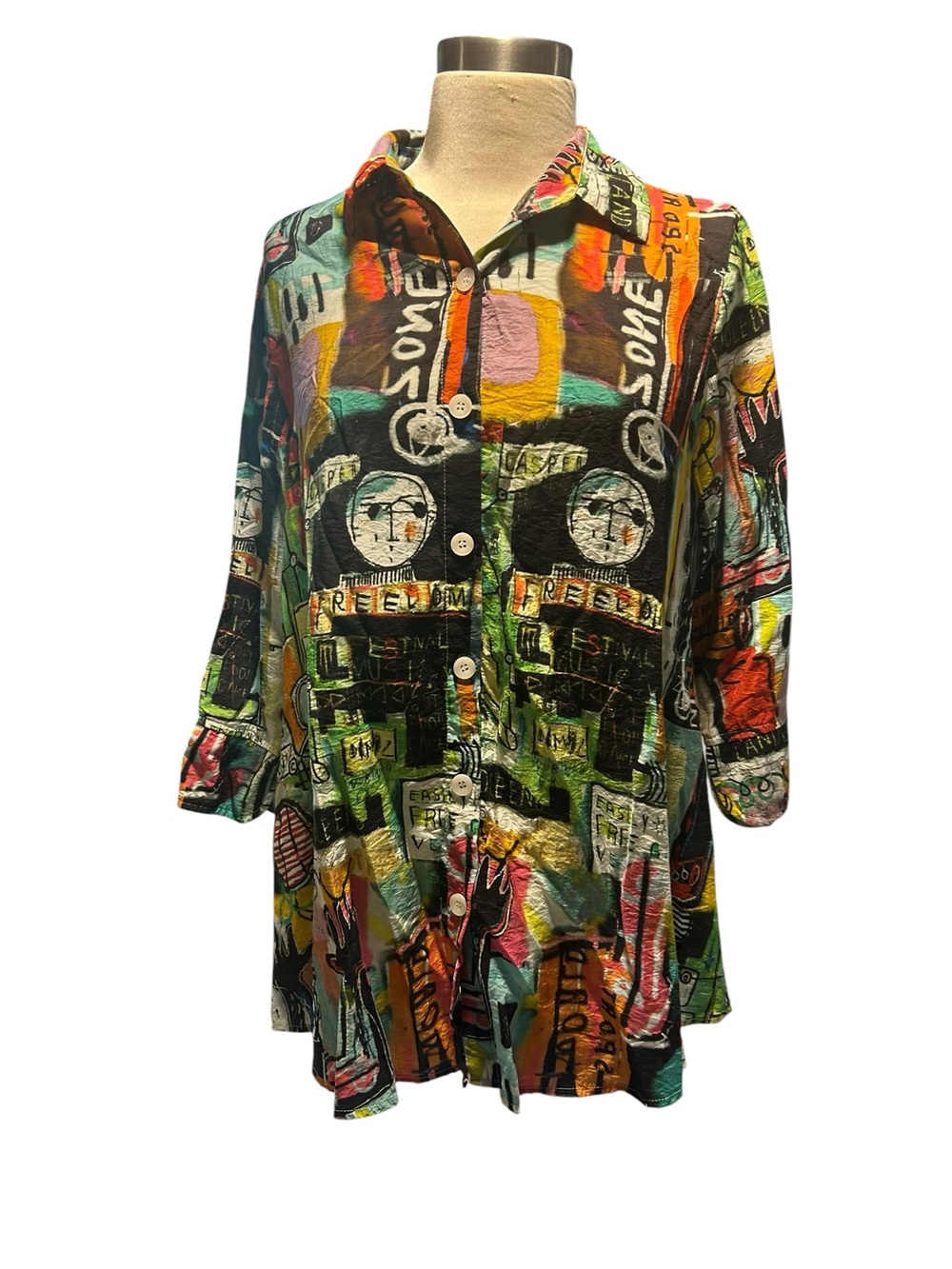 Women’s Shana Multicolor Button-Down Shirt – Artistic Print-Grafitti